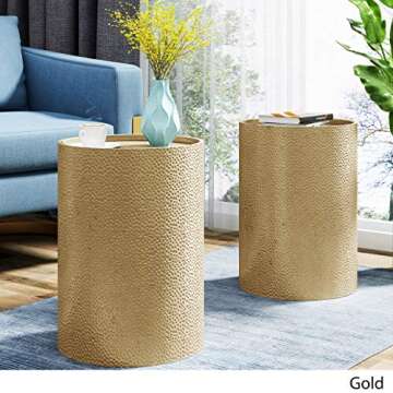 Christopher Knight Home Kaylee Modern Round Hammered Iron Accent Table (2 Pack) -Gold