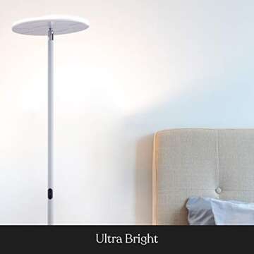 Brightech Sky Flux Dimmable LED Floor Lamp – Super Bright Floor Lamp for Living Room and Offices – Torchiere Standing Lamp with 3 Light Options, Tall Lamp for Bedroom Reading and More - White