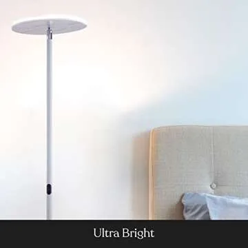 Brightech Sky Flux Dimmable LED Floor Lamp – Super Bright Floor Lamp for Living Room and Offices – Torchiere Standing Lamp with 3 Light Options, Tall Lamp for Bedroom Reading and More - White