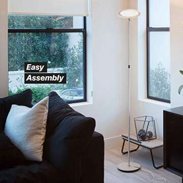 Brightech Sky Flux Dimmable LED Floor Lamp – Super Bright Floor Lamp for Living Room and Offices – Torchiere Standing Lamp with 3 Light Options, Tall Lamp for Bedroom Reading and More - White
