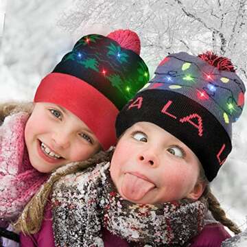 Windy City Novelties LED Light-up Knitted Ugly Sweater Holiday Christmas Beanie - 3 Flashing Modes (FA LA LA Beanie) Multicolored