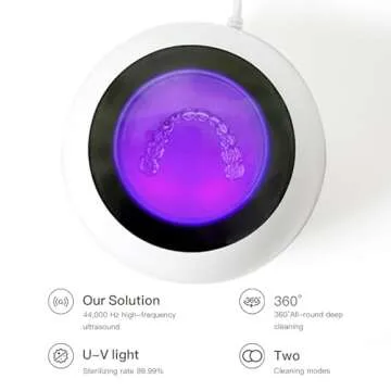 Ultrasonic Retainer Cleaner Cleaning Machine, 44kHz Jewelry Clean Pod 250ML Portable Ultra Sonic Retainer Cleaner for Mouth Guard Denture (Pure White）