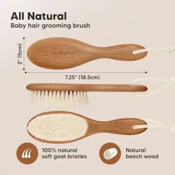 Baby Hair Brush - Baby Brush with Soft Goat Bristles, Cradle Cap Brush, Perfect Scalp Grooming Produ...
