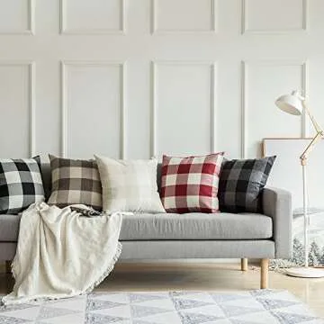 MIULEE Pack of 2 Retro Checkers Plaids Polyester Linen Soft Solid Cream White and White Decorative Throw Pillow Covers Home Decor Outdoor Cushion Case for Sofa Bedroom 24 x 24 Inch