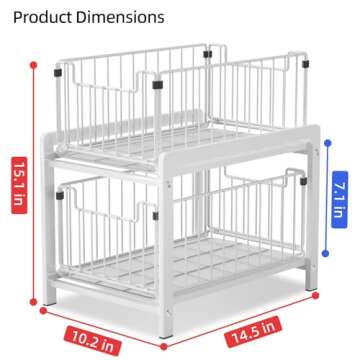 Lxmons 2 Tier Sliding Basket Drawer Organizer, Pull Out Under Sink Cabinets Organizers, Metal Home S...