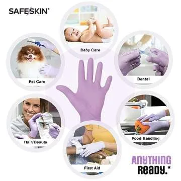 SAFESKIN Nitrile Disposable Gloves Pack of 50, Light Duty, Large Size, Powder Free - Food Handling, ...