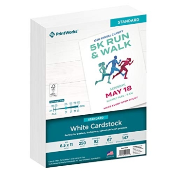 Printworks White Cardstock, 67 lb, 92 Bright, FSC Certified, Perfect for School and Craft Projects, ...