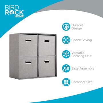 BIRDROCK HOME Linen Cube Organizer Shelf with 4 Storage Bins - Durable, Collapsible Multi-Purpose Sh...