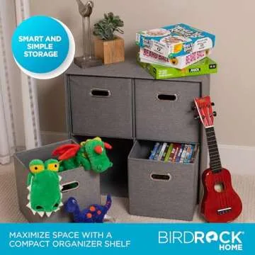 BIRDROCK HOME Linen Cube Organizer Shelf with 4 Storage Bins - Durable, Collapsible Multi-Purpose Shelving Unit for Bedroom, Closet, or Dorm, Compact Cubbie Shelf for Toys, Clothes, or Towels - Grey