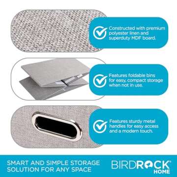 BIRDROCK HOME Linen Cube Organizer Shelf with 4 Storage Bins - Durable, Collapsible Multi-Purpose Shelving Unit for Bedroom, Closet, or Dorm, Compact Cubbie Shelf for Toys, Clothes, or Towels - Grey