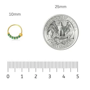 Handmade Gold Pair Small 10MM Cartilgae Helix Piercing Turquoise Beaded Hoop Earrings, Gold Plated over Sterling Silver Thin 22Gauge Beads Hoops for women, By Miya Jewelry