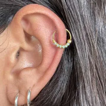 Handmade Gold Pair Small 10MM Cartilgae Helix Piercing Turquoise Beaded Hoop Earrings, Gold Plated over Sterling Silver Thin 22Gauge Beads Hoops for women, By Miya Jewelry