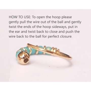 Handmade Gold Pair Small 10MM Cartilgae Helix Piercing Turquoise Beaded Hoop Earrings, Gold Plated over Sterling Silver Thin 22Gauge Beads Hoops for women, By Miya Jewelry