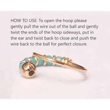 Handmade Gold Pair Small 10MM Cartilgae Helix Piercing Turquoise Beaded Hoop Earrings, Gold Plated over Sterling Silver Thin 22Gauge Beads Hoops for women, By Miya Jewelry