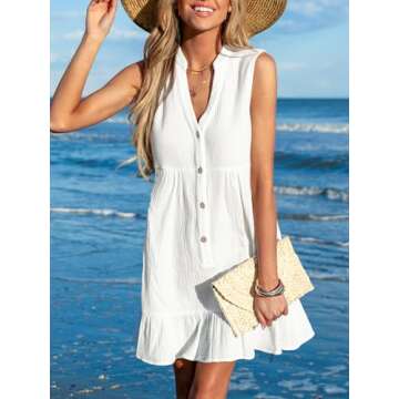 CUPSHE Women Swimsuit Coverup 100% Cotton Ruffle Hem Beach Cover Up Dresses White, S