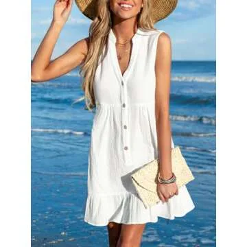 CUPSHE Women Swimsuit Coverup 100% Cotton Ruffle Hem Beach Cover Up Dresses White, S