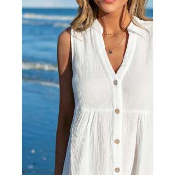 CUPSHE Women Swimsuit Coverup 100% Cotton Ruffle Hem Beach Cover Up Dresses White, S