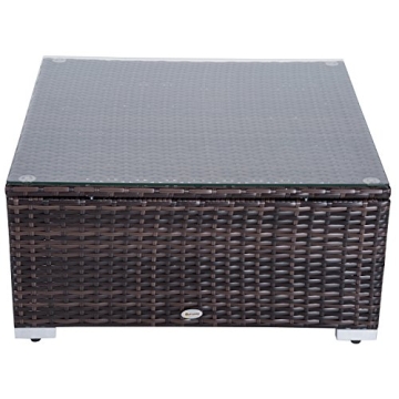 Outsunny 6 Piece Patio Furniture Set Outdoor Wicker Conversation Set All Weather PE Rattan Sectional Sofa Set with Ottoman, Cushions and Tempered Glass Table, Mixed Brown and Cream White