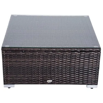 Outsunny 6 Piece Patio Furniture Set Outdoor Wicker Conversation Set All Weather PE Rattan Sectional Sofa Set with Ottoman, Cushions and Tempered Glass Table, Mixed Brown and Cream White