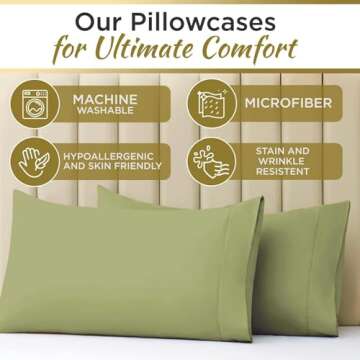 Twin XL 100% Microfiber Double Brushed Sheet Set - Extra-Soft & Wrinkle-Free - 15" Deep Pockets, 39" x 80" - Ideal for Dorms, Hospitals & Split King Beds - 3 PC Set (Twin XL, Sage Green)