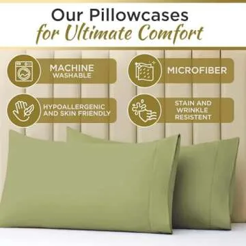 Twin XL 100% Microfiber Double Brushed Sheet Set - Extra-Soft & Wrinkle-Free - 15" Deep Pockets, 39" x 80" - Ideal for Dorms, Hospitals & Split King Beds - 3 PC Set (Twin XL, Sage Green)