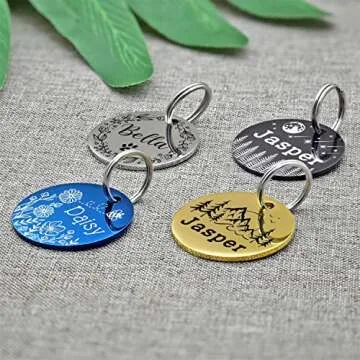 Vimdevs Custom Dog Tags, Funny Double Sided Deep Engraved Stainless Steel Pet Id Tags for Dogs, Cat & Dog Collar Charm, Lightweight Sturdy Cute Cat Id Tags, Personalized Dog Name Tags (Round)
