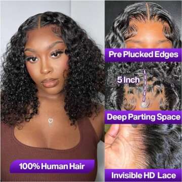 Omswet Glueless Curly Wigs Human Hair Pre Plucked Curly BOB Wig 14 inch 5x5 HD Lace Closure Deep Wav...