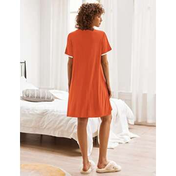 Ekouaer Nightgowns for Women Button Down Pajamas Tops Short Sleeve Sleepwear V-Neck Sleepwear Caramel M