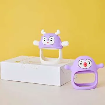 Smily Mia Baby Teething Toy |Penguin Teether for 0-6Months |Reindeer Baby Chew Toys for 3m+, Soft Silicone Hand Teether |Teething Mitten for Teething Pain Relief, Baby Essentials Gift Box, Purple