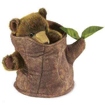 Folkmanis Bear in Tree Stump Hand Puppet - Interactive Fun for All Ages