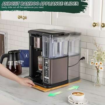 ANBOXIT Bamboo Appliance Slider, Sliding Tray for Coffee Maker, Kitchen Countertop Appliance Rolling...