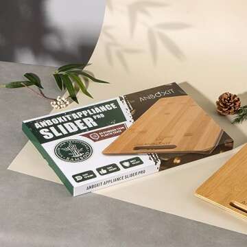 ANBOXIT Bamboo Appliance Slider, Sliding Tray for Coffee Maker, Kitchen Countertop Appliance Rolling Tray, Coffee Pot Slider Tray with Rubber Wheels, Wide - Small (10"D x 12"W)