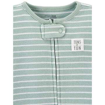 Simple Joys by Carter's Baby 2-Way Zip Thermal Footed Sleep and Play, Pack of 2, Mint Green Stripe/White Avocados, Newborn