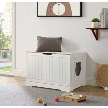 BANIROMAY Large Cat Litter Box Enclosure Furniture, Wooden Hidden Cat Washroom, Cats House Nightstand for Bedroom Living Room