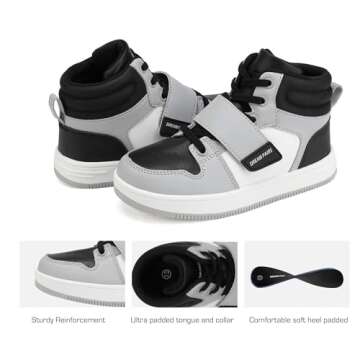 DREAM PAIRS Boys Girls High Top Sneaker LilLegends Skyhigh Basketball Shoes,Size 2 Little Kid,Grey/Black,Freestyle-K
