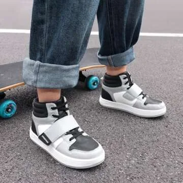 DREAM PAIRS Boys Girls High Top Sneaker LilLegends Skyhigh Basketball Shoes,Size 2 Little Kid,Grey/Black,Freestyle-K