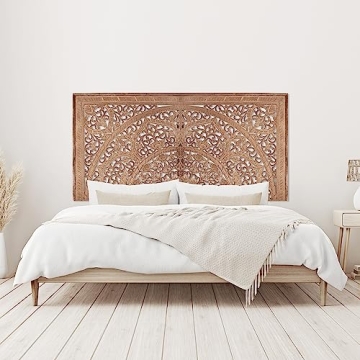 Stylish Carved King Wood Headboard for Full Beds