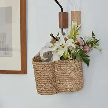 La Jolie Muse Seagrass Woven Storage Baskets Set of 2, Wall Hanging Baskets Organizer, Garden Planters Baskets