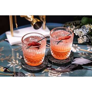 GLASSIQUE CADEAU Vintage Pineapple Lowball Glasses for Gin and Rum Cocktails | Set of 4 | 10 oz Heavy Crystal Short Old Fashioned Rocks Tumblers for Bar Drinks | Tropical Glassware Collection