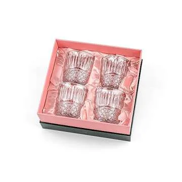 GLASSIQUE CADEAU Vintage Pineapple Lowball Glasses for Gin and Rum Cocktails | Set of 4 | 10 oz Heavy Crystal Short Old Fashioned Rocks Tumblers for Bar Drinks | Tropical Glassware Collection