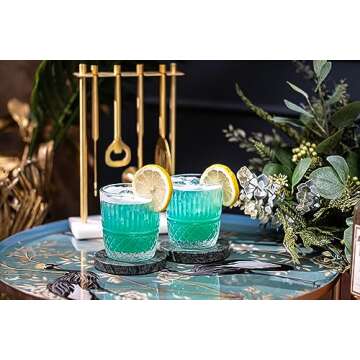 GLASSIQUE CADEAU Vintage Pineapple Lowball Glasses for Gin and Rum Cocktails | Set of 4 | 10 oz Heavy Crystal Short Old Fashioned Rocks Tumblers for Bar Drinks | Tropical Glassware Collection