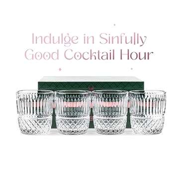 GLASSIQUE CADEAU Vintage Pineapple Lowball Glasses for Gin and Rum Cocktails | Set of 4 | 10 oz Heavy Crystal Short Old Fashioned Rocks Tumblers for Bar Drinks | Tropical Glassware Collection