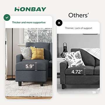 HONBAY Convertible Sectional Sofa, L Shaped Couch with Reversible Chaise for Small Space, Dark Grey