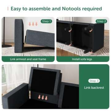 HONBAY Convertible Sectional Sofa, L Shaped Couch with Reversible Chaise for Small Space, Dark Grey