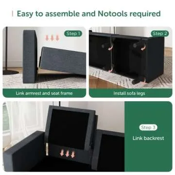 HONBAY Convertible Sectional Sofa, L Shaped Couch with Reversible Chaise for Small Space, Dark Grey