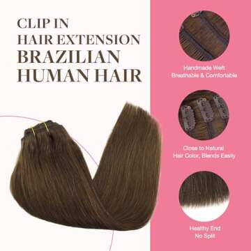 GOO GOO Clip in Hair Extensions Real Human Hair, Remy Human Hair Extensions Clip ins for Women, Natural Human Hair, 22inch 150g 9Pcs, 4A Chocolate Brown