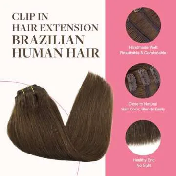 GOO GOO Clip in Hair Extensions Real Human Hair, Remy Human Hair Extensions Clip ins for Women, Natural Human Hair, 22inch 150g 9Pcs, 4A Chocolate Brown