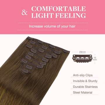 GOO GOO Clip in Hair Extensions Real Human Hair, Remy Human Hair Extensions Clip ins for Women, Natural Human Hair, 22inch 150g 9Pcs, 4A Chocolate Brown