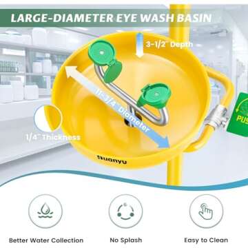 Huanyu Emergency Shower and Eyewash Station Safety Shower Eye Wash Station 304 Stainless Steel Commercial Eye Wash Kit Widened Deepened Basin with Emergency Sign Hospital Factory (1107Y)
