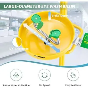 Huanyu Emergency Shower and Eyewash Station Safety Shower Eye Wash Station 304 Stainless Steel Commercial Eye Wash Kit Widened Deepened Basin with Emergency Sign Hospital Factory (1107Y)